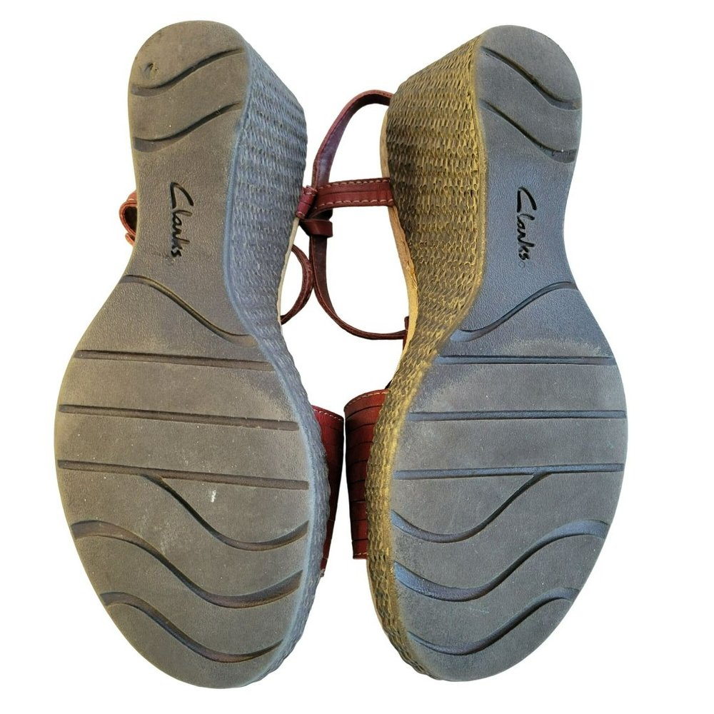 Clarks Bendables Womans Size 6M Sandal Shoes Wedge Red Brown - Picture 8 of 10